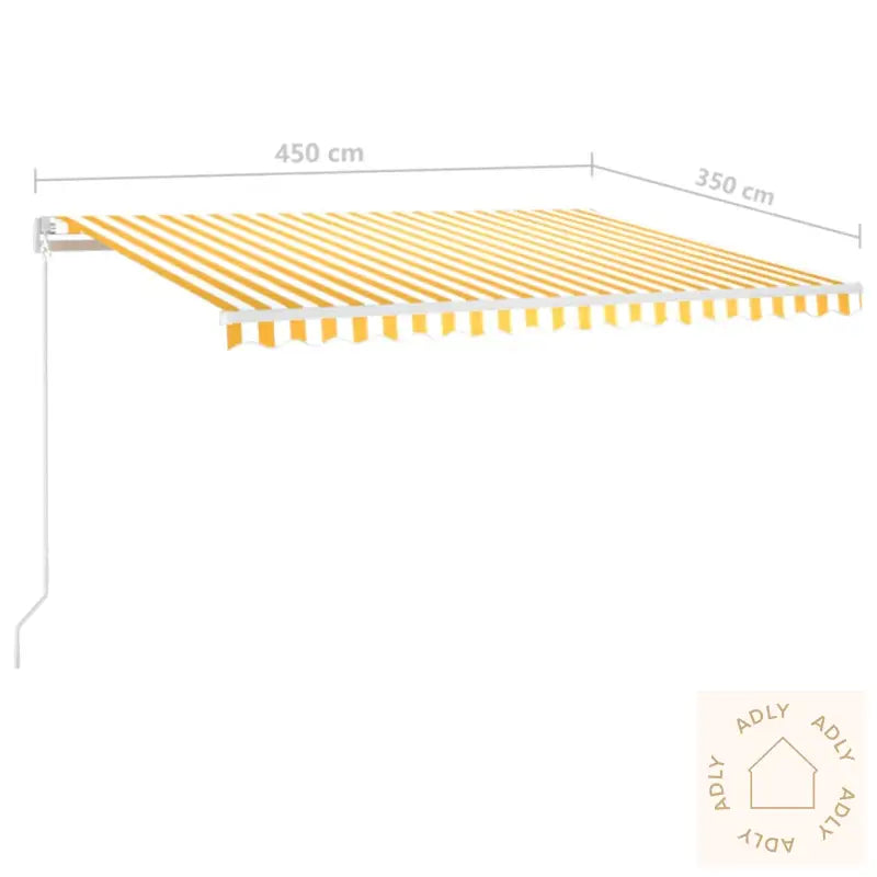 Manuell Uttrekkbar Markise Med Led 450X350 Cm Gul Og Hvit