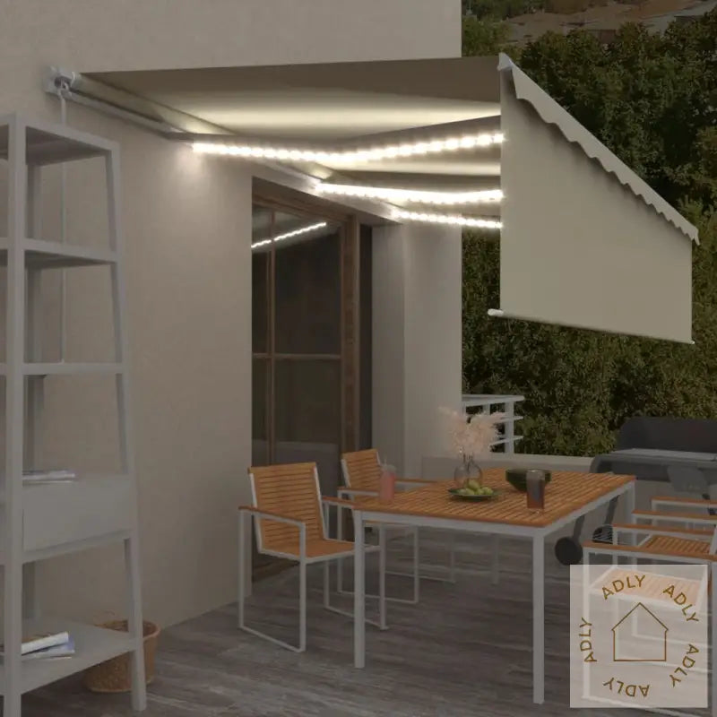 Manuell Uttrekkbar Markise Med Rullegardin Led 6X3 M Kremhvit