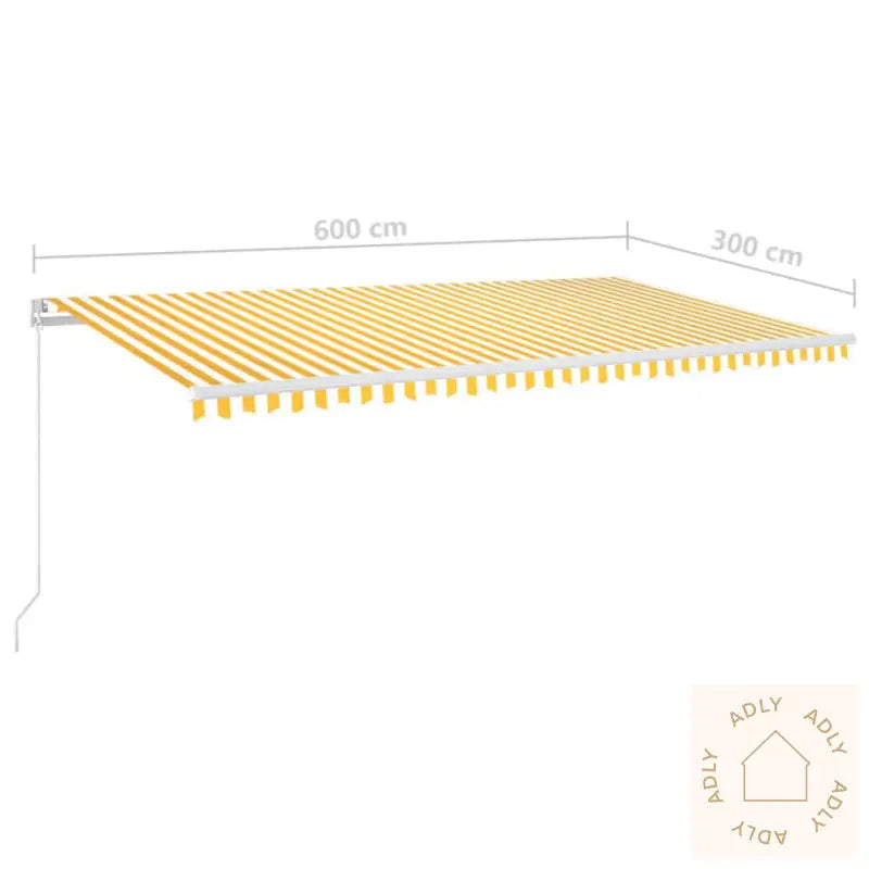 Manuell Uttrekkbar Markise Med Led 600X300 Cm Gul Og Hvit