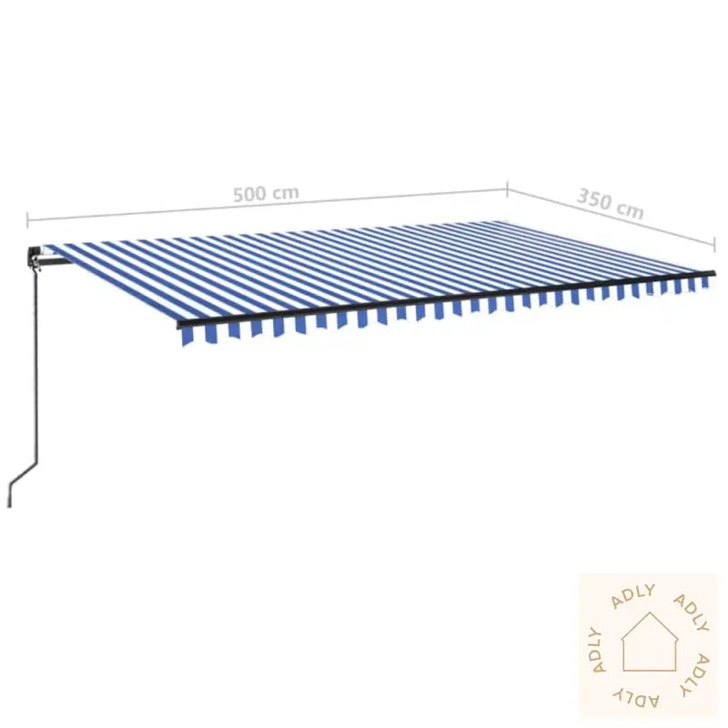 Manuell Uttrekkbar Markise Med Led 500X350 Cm Blå Og Hvit
