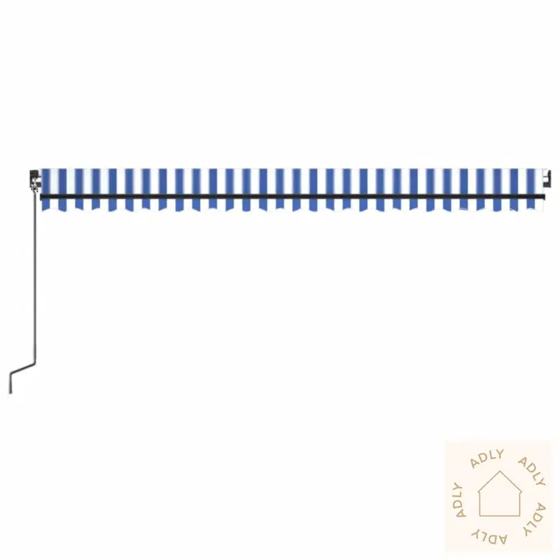 Manuell Uttrekkbar Markise Med Led 500X350 Cm Blå Og Hvit