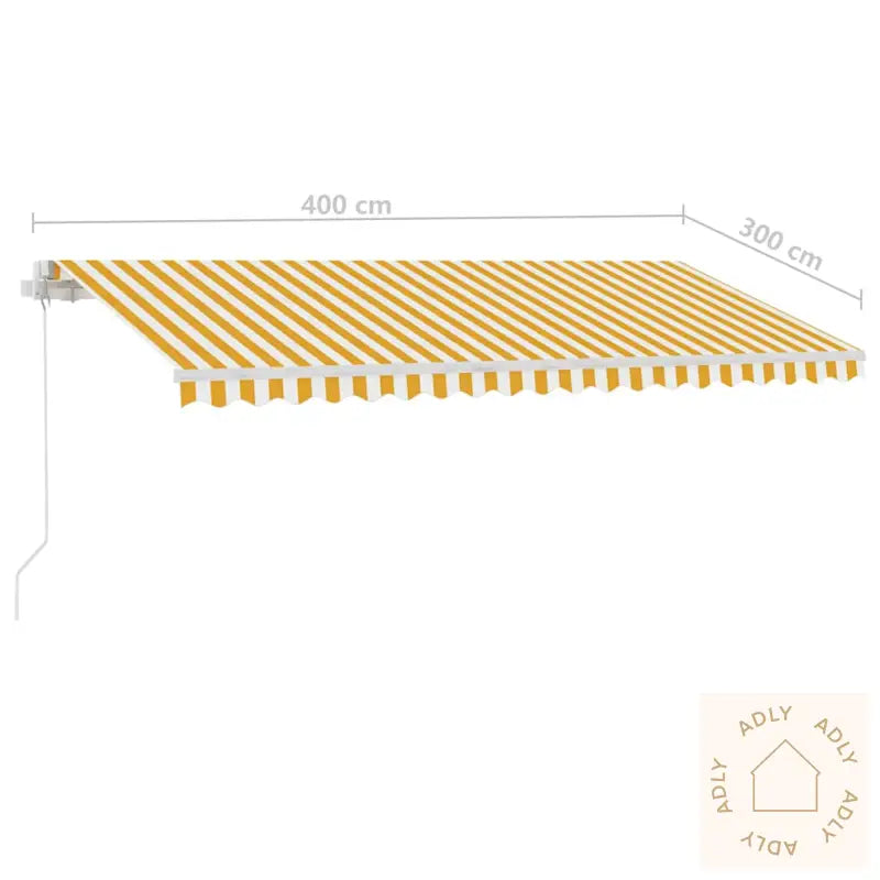 Manuell Uttrekkbar Markise Med Led 400X300 Cm Gul Og Hvit