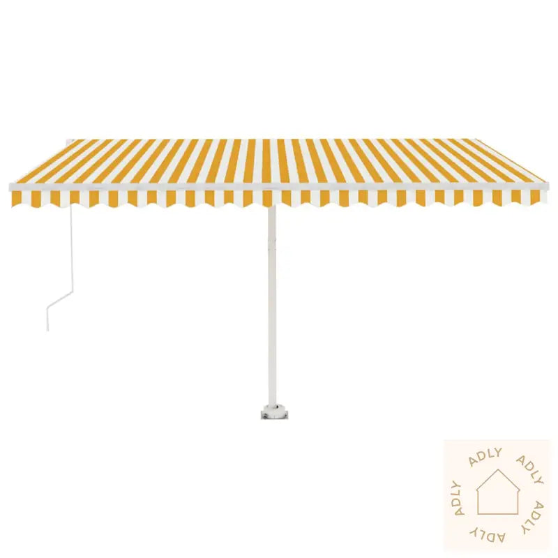 Manuell Uttrekkbar Markise Med Led 400X300 Cm Gul Og Hvit