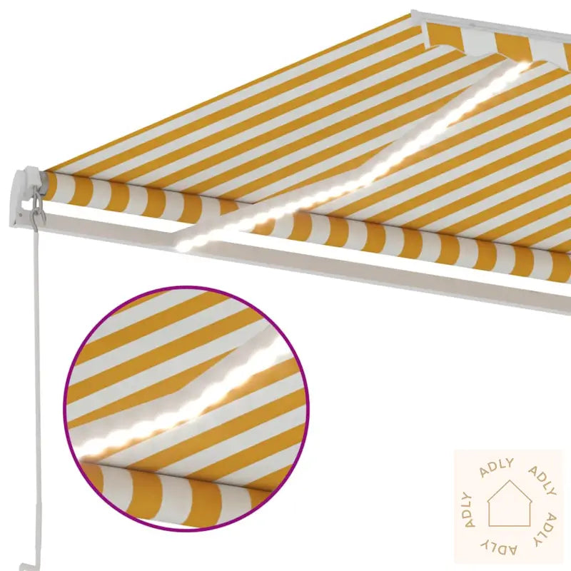 Manuell Uttrekkbar Markise Med Led 400X300 Cm Gul Og Hvit