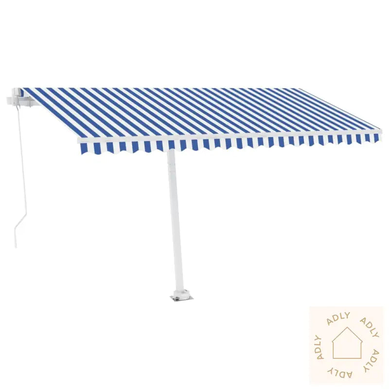 Frittstående Manuell Uttrekkbar Markise 450X350 Cm Blå/Hvit