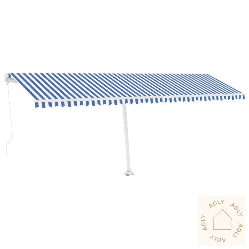 Manuell Uttrekkbar Markise Med Led 600X350 Cm Blå Og Hvit