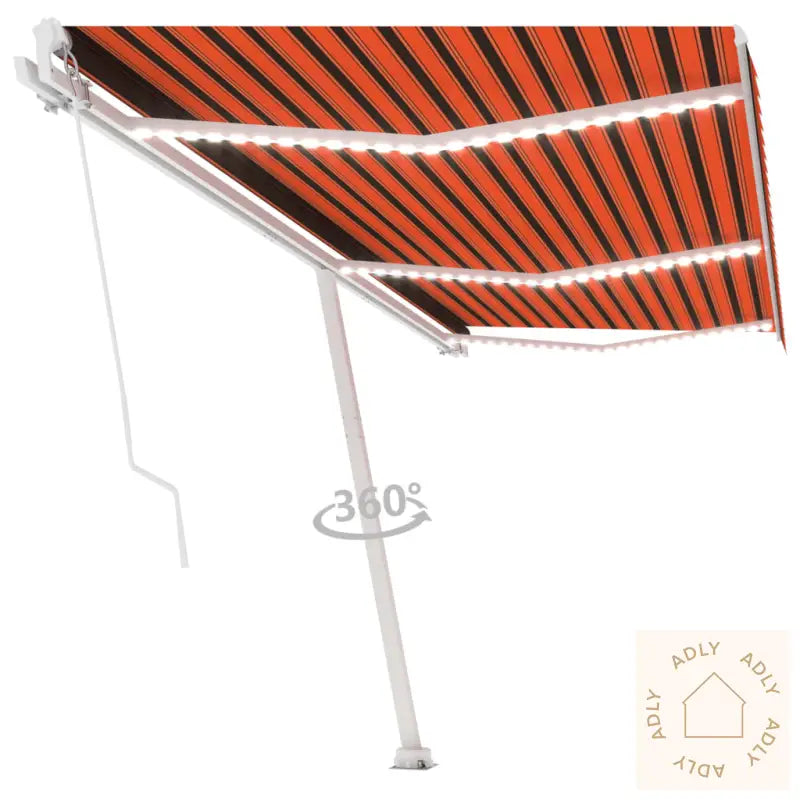 Manuell Uttrekkbar Markise Med Led 600X350 Cm Oransje Og Brun