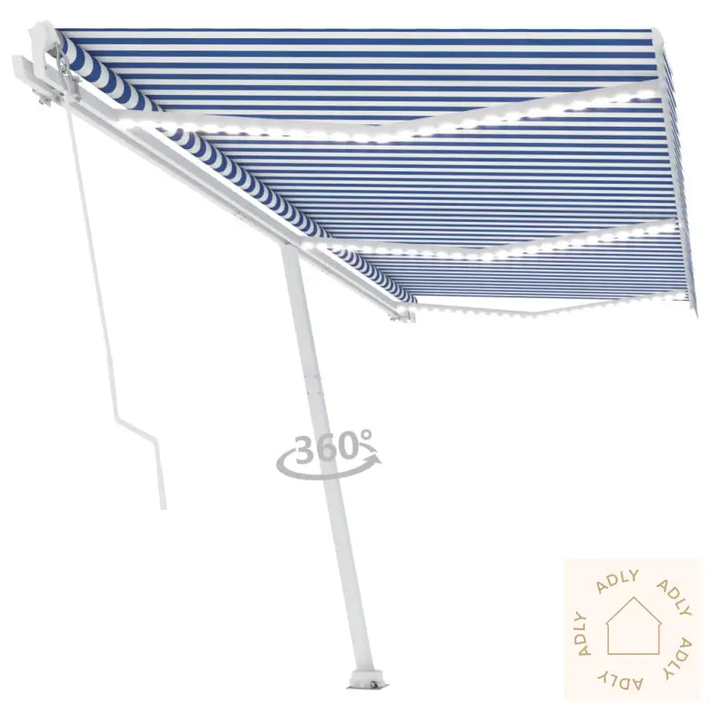 Manuell Uttrekkbar Markise Med Led 600X350 Cm Blå Og Hvit