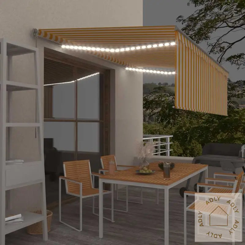 Manuell Uttrekkbar Markise Rullegardin Og Led 4X3 M Gul Og Hvit
