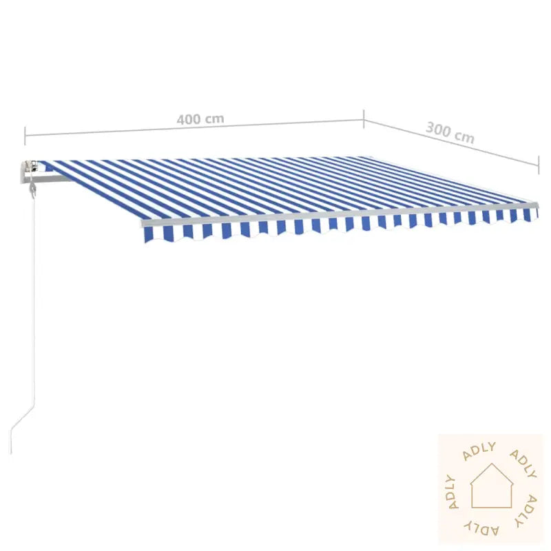 Manuell Uttrekkbar Markise Med Led 4X3 M Blå Og Hvit