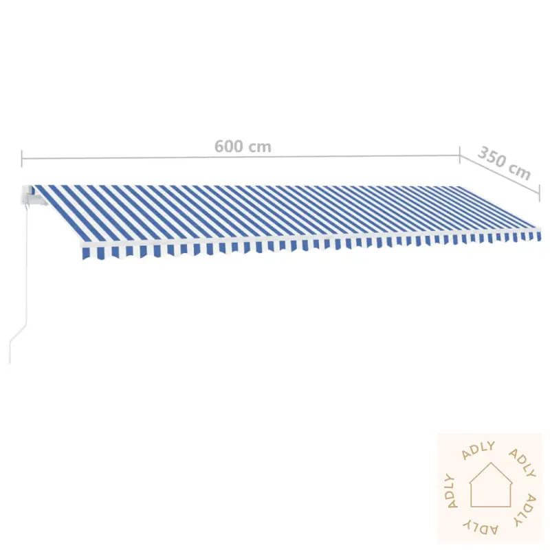 Manuell Uttrekkbar Markise Med Led 600X350 Cm Blå Og Hvit