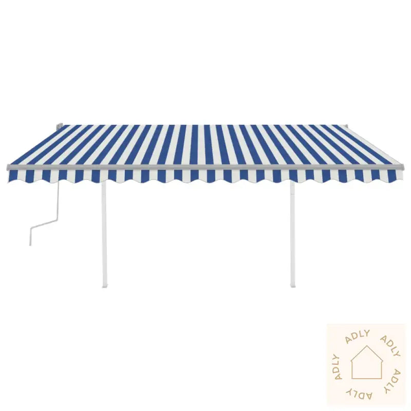 Manuell Uttrekkbar Markise Med Led 4X3 M Blå Og Hvit