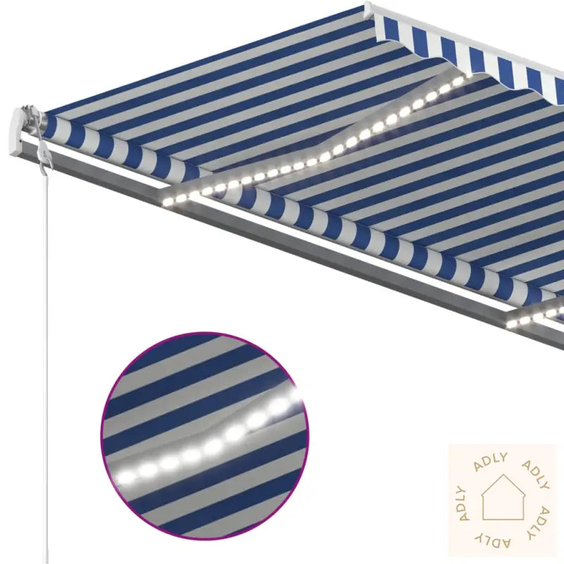 Manuell Uttrekkbar Markise Med Led 4X3 M Blå Og Hvit
