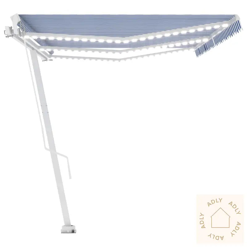 Manuell Uttrekkbar Markise Med Led 600X350 Cm Blå Og Hvit