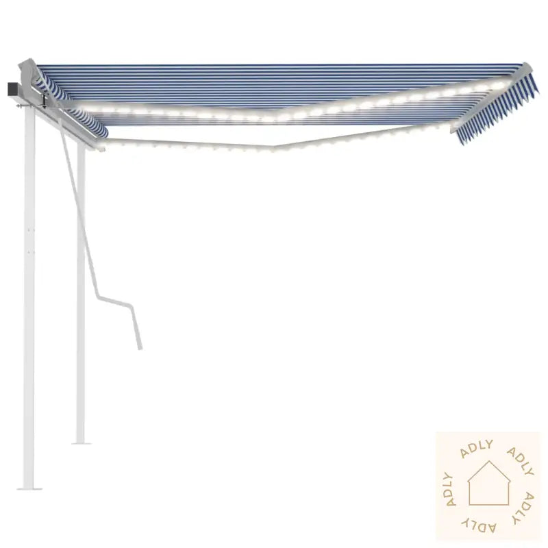 Manuell Uttrekkbar Markise Med Led 4X3 M Blå Og Hvit