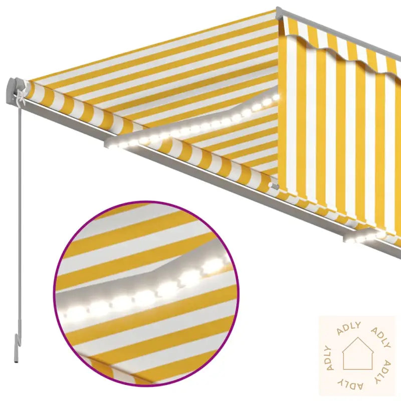 Manuell Uttrekkbar Markise Rullegardin Og Led 4X3 M Gul Og Hvit