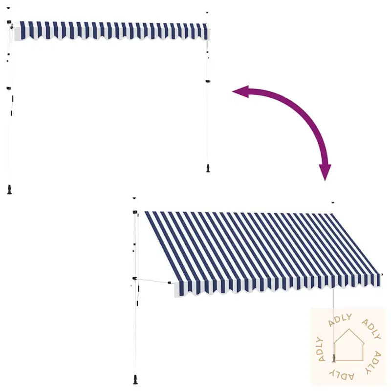Manuell Uttrekkbar Markise 400 Cm Blå Og Hvite Striper