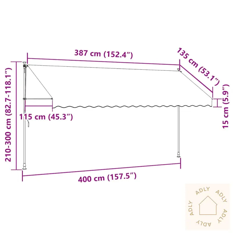 Manuell Uttrekkbar Markise 400 Cm Blå Og Hvite Striper