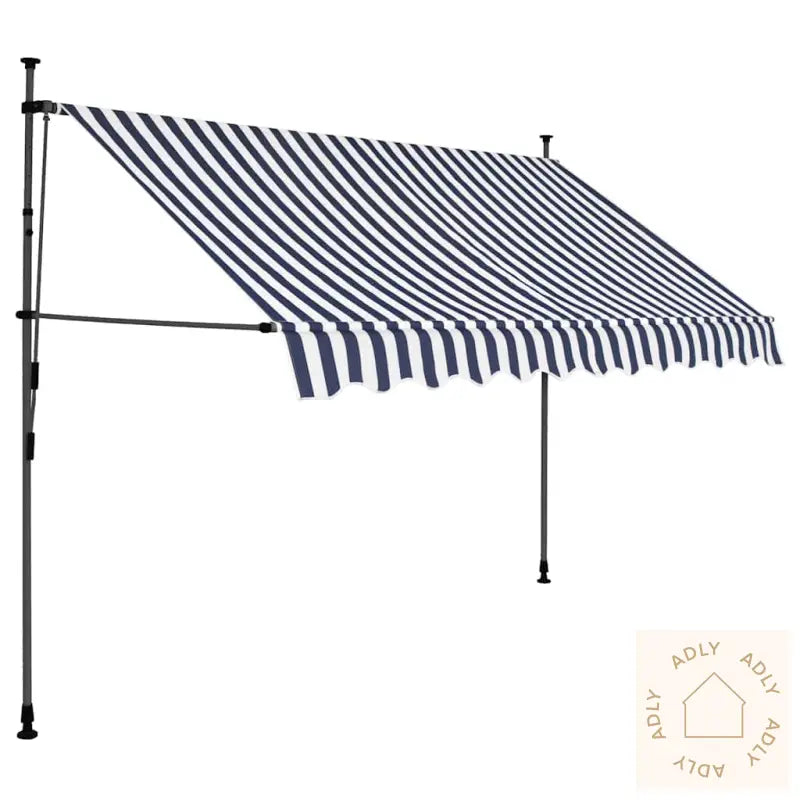 Manuell Uttrekkbar Markise Med Led 250 Cm Blå Og Hvit