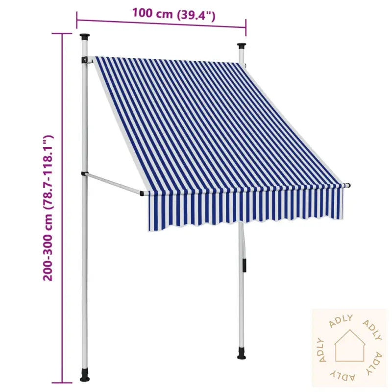 Manuell Uttrekkbar Markise 100 Cm Blå Og Hvite Striper
