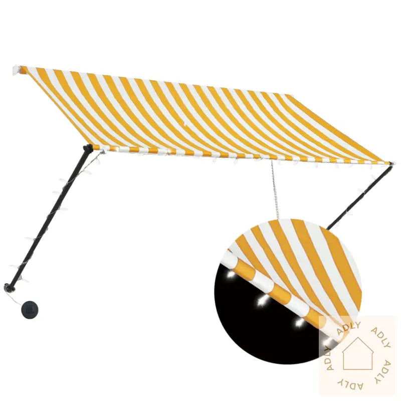 Uttrekkbar Markise Med Led 250X150 Cm Gul Og Hvit