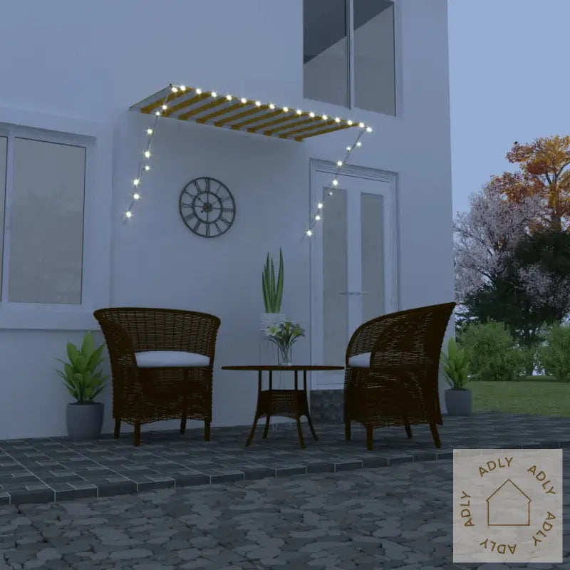 Uttrekkbar Markise Med Led 250X150 Cm Gul Og Hvit