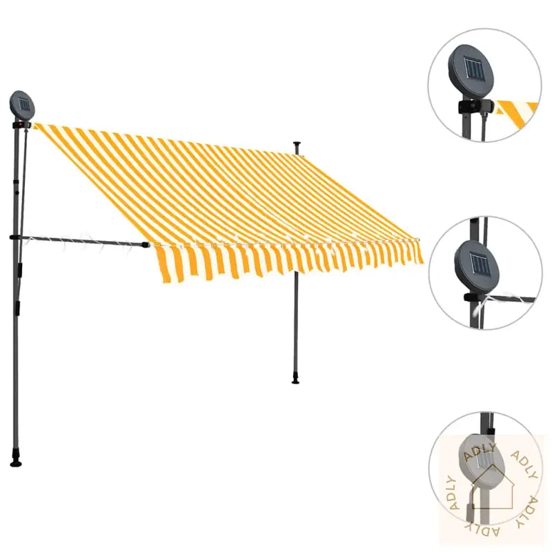 Manuell Uttrekkbar Markise Med Led 250 Cm Hvit Og Oransje