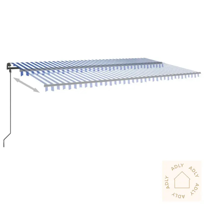 Manuell Uttrekkbar Markise Med Stolper 6X3 M Blå Og Hvit