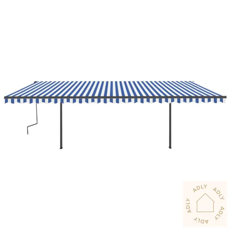 Manuell Uttrekkbar Markise Med Stolper 6X3 M Blå Og Hvit