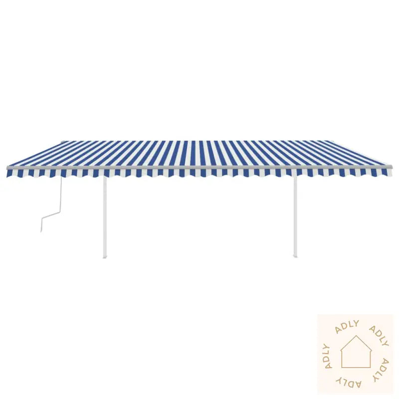 Manuell Uttrekkbar Markise Med Stolper 6X3 M Blå Og Hvit