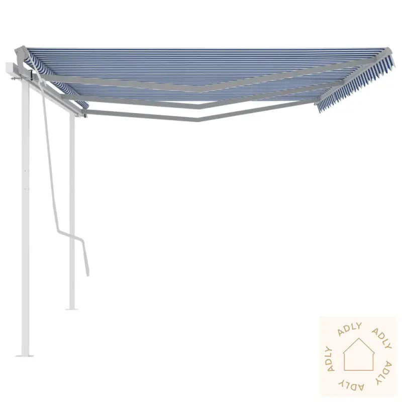 Manuell Uttrekkbar Markise Med Stolper 6X3 M Blå Og Hvit