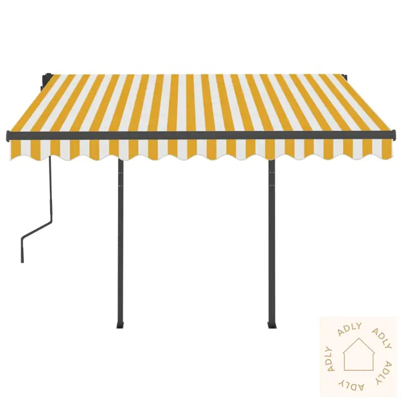 Manuell Uttrekkbar Markise Med Led 3,5X2,5 M Gul Og Hvit