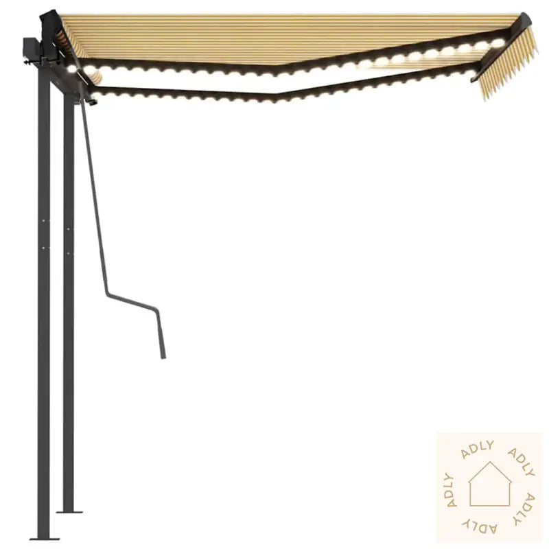 Manuell Uttrekkbar Markise Med Led 3,5X2,5 M Gul Og Hvit