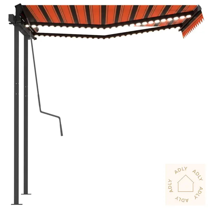 Manuell Uttrekkbar Markise Med Led 3,5X2,5 M Oransje Og Brun