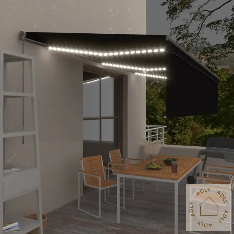 Manuell Uttrekkbar Markise Med Rullegardin Led 6X3 M Antrasitt