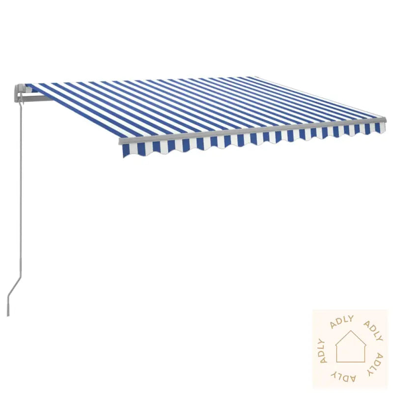 Manuell Uttrekkbar Markise Med Led 300X250 Cm Blå Og Hvit