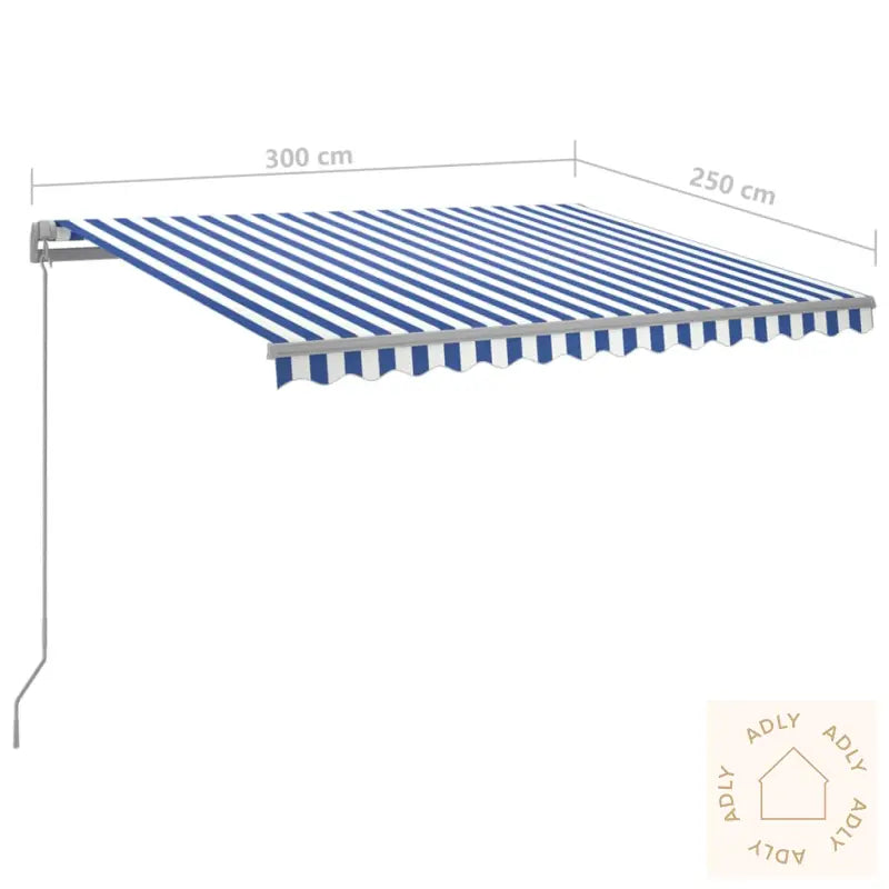 Manuell Uttrekkbar Markise Med Led 300X250 Cm Blå Og Hvit