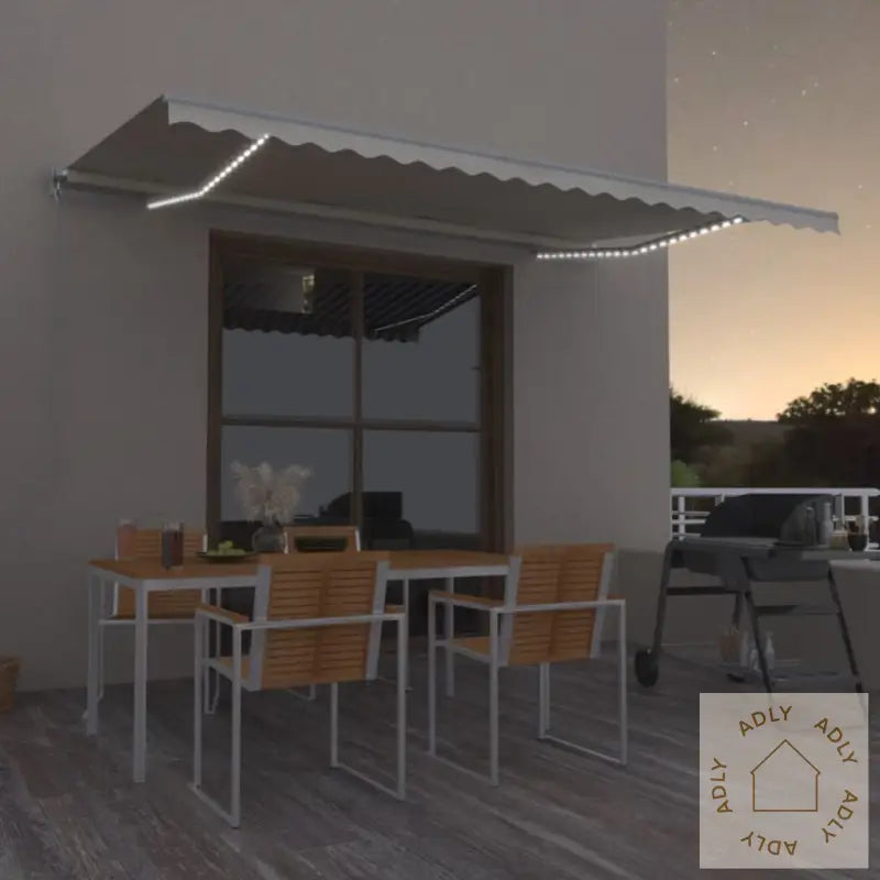 Manuell Uttrekkbar Markise Med Led 500X350 Cm Kremhvit