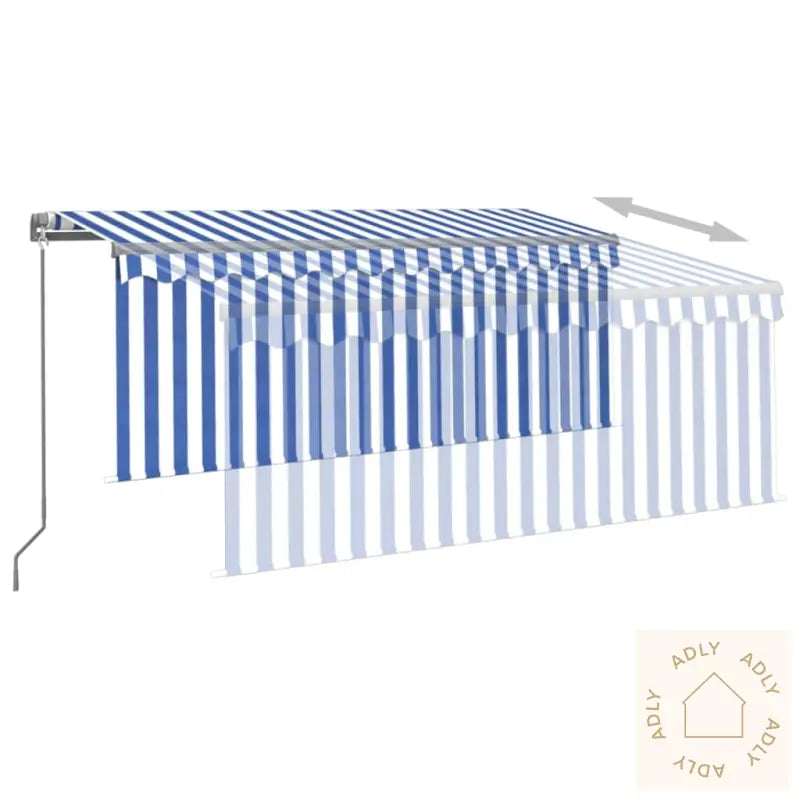 Manuell Uttrekkbar Markise Med Rullegardin 3,5X2,5 M Blå Hvit