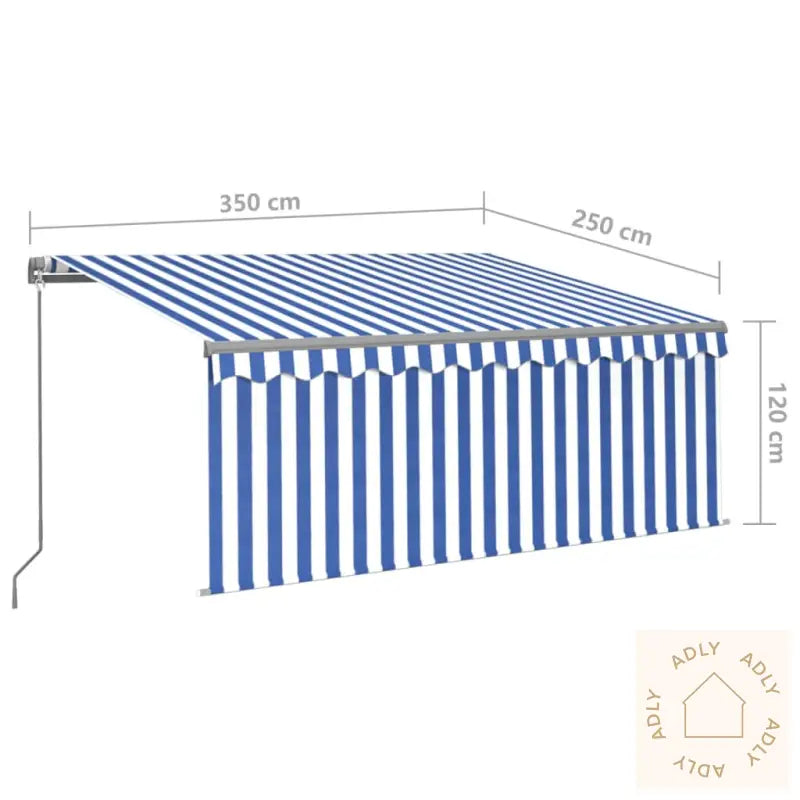 Manuell Uttrekkbar Markise Med Rullegardin 3,5X2,5 M Blå Hvit