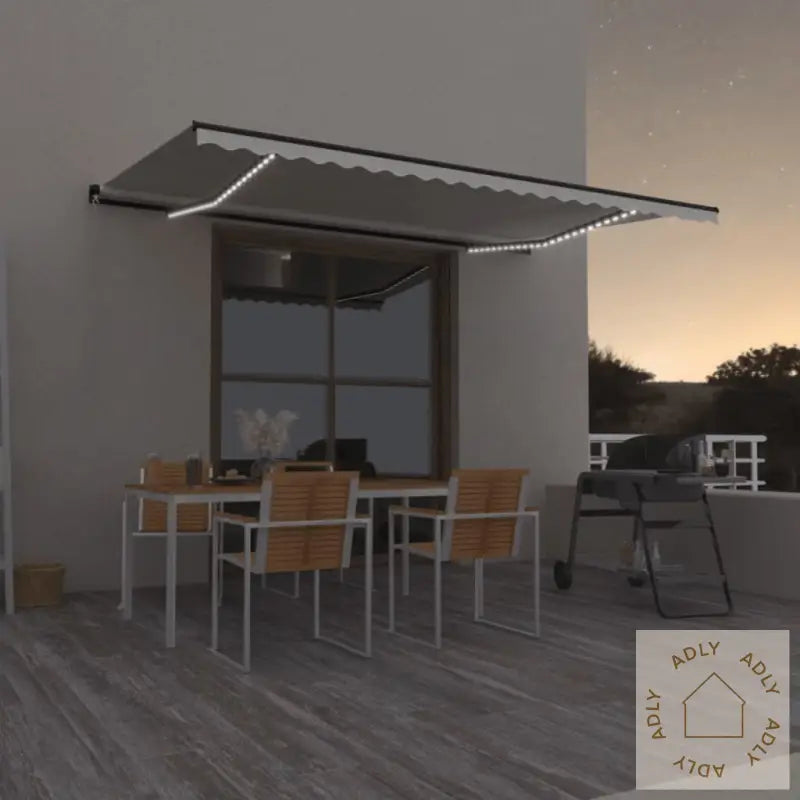 Manuell Uttrekkbar Markise Med Led 500X350 Cm Kremhvit