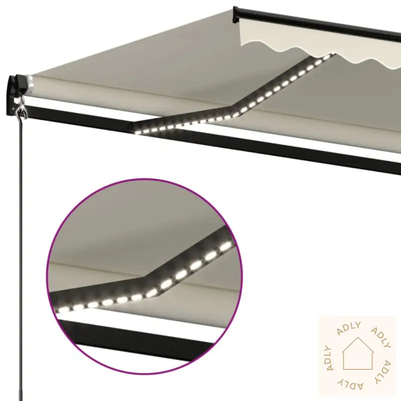 Manuell Uttrekkbar Markise Med Led 500X350 Cm Kremhvit