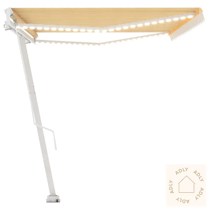 Manuell Uttrekkbar Markise Med Led 500X350 Cm Gul Og Hvit