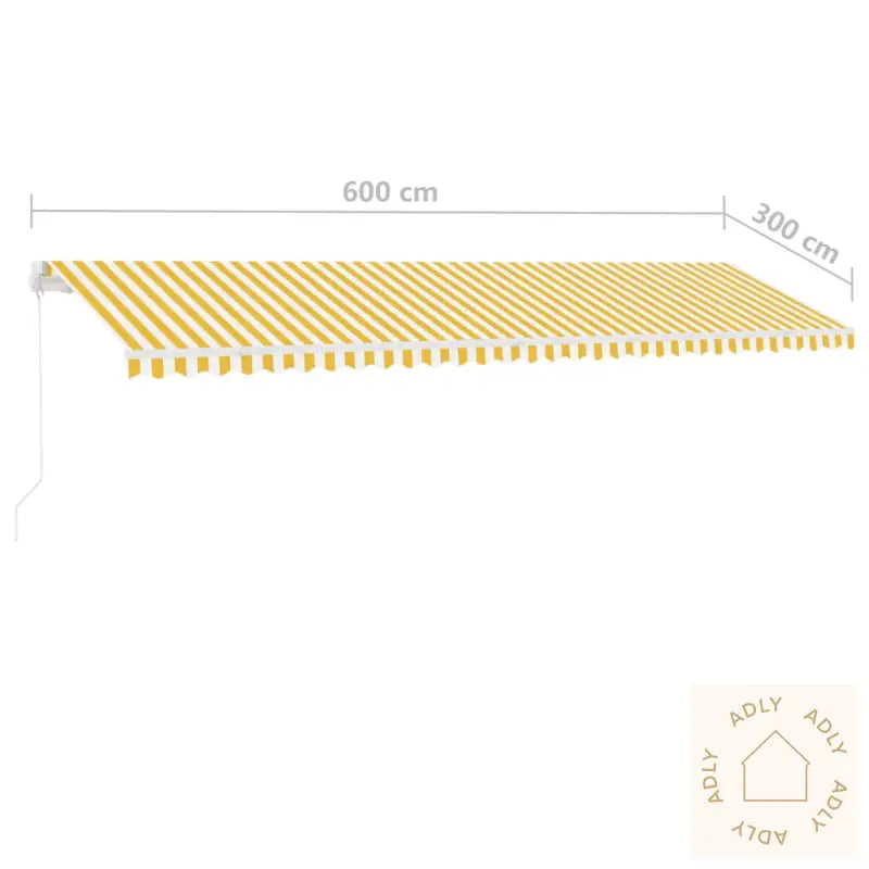 Manuell Uttrekkbar Markise Med Led 600X300 Cm Gul Og Hvit