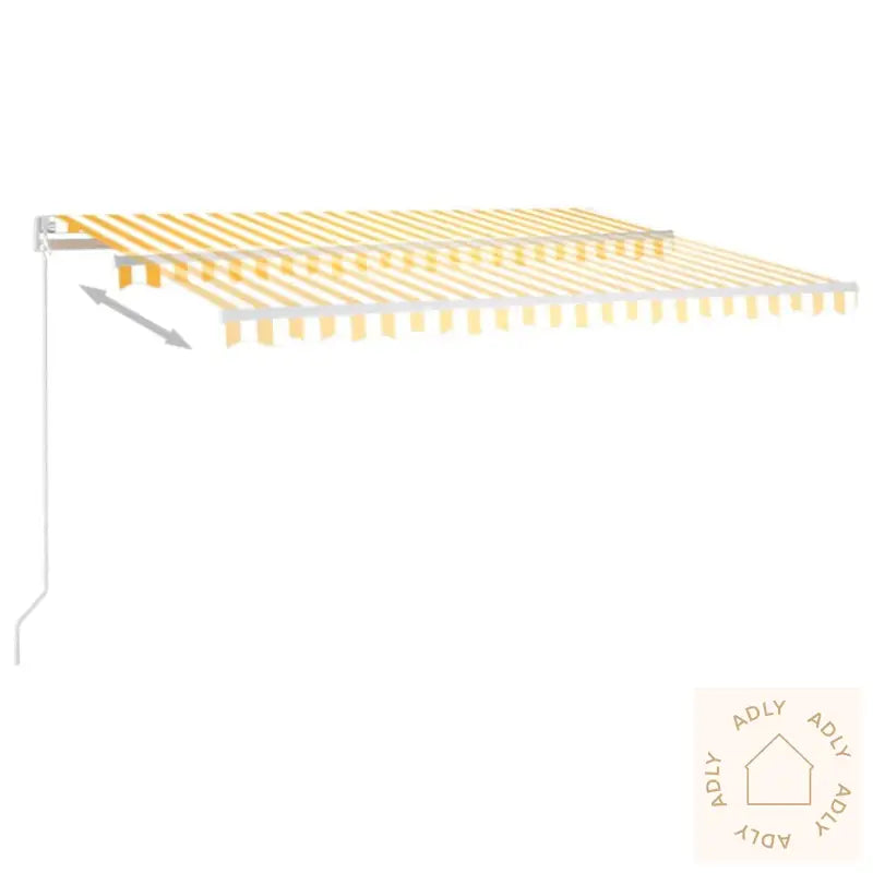 Manuell Uttrekkbar Markise Med Led 450X300 Cm Gul Og Hvit