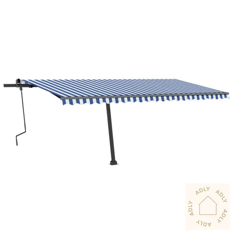 Manuell Uttrekkbar Markise Med Led 500X300 Cm Blå Og Hvit