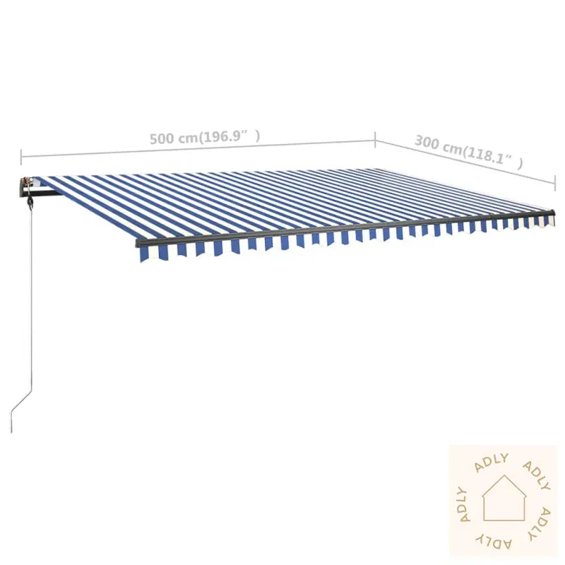 Manuell Uttrekkbar Markise Med Led 500X300 Cm Blå Og Hvit