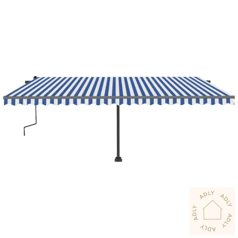 Manuell Uttrekkbar Markise Med Led 500X300 Cm Blå Og Hvit