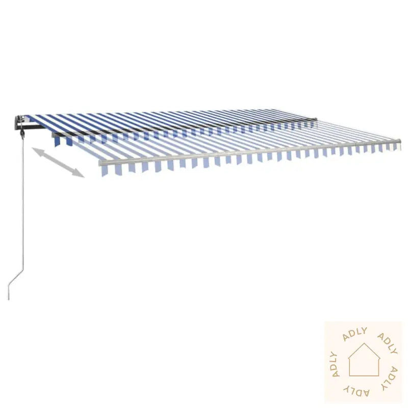 Manuell Uttrekkbar Markise Med Led 500X300 Cm Blå Og Hvit