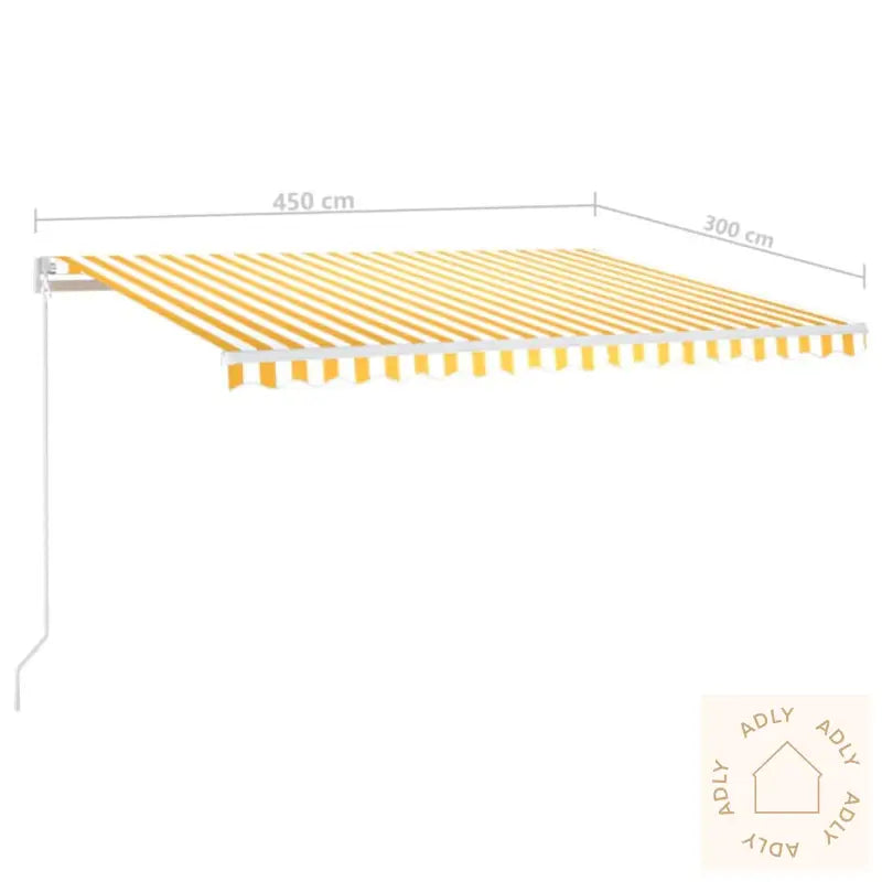 Manuell Uttrekkbar Markise Med Led 450X300 Cm Gul Og Hvit